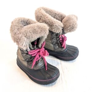 TAMARACK Girls Gray Fur-Lined Lace-up Winter Snow Boots Size 8
